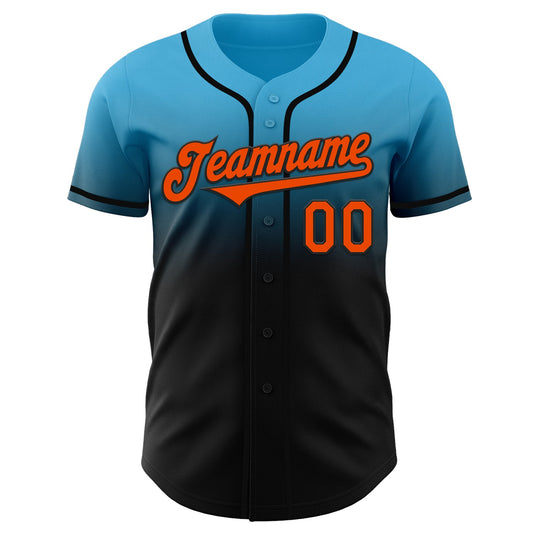 Custom Sky Blue Orange-Black Authentic Fade Fashion Baseball Jersey - Sky-Custom