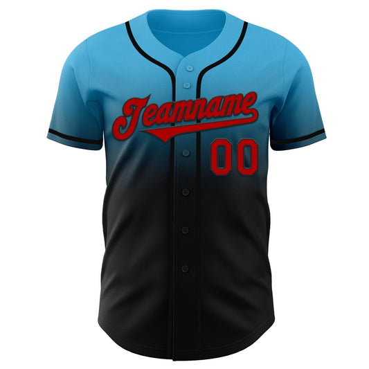 Custom Sky Blue Red-Black Authentic Fade Fashion Baseball Jersey - Sky-Custom