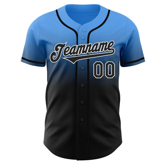 Custom Electric Blue Black-White Authentic Fade Fashion Baseball Jersey - Sky-Custom