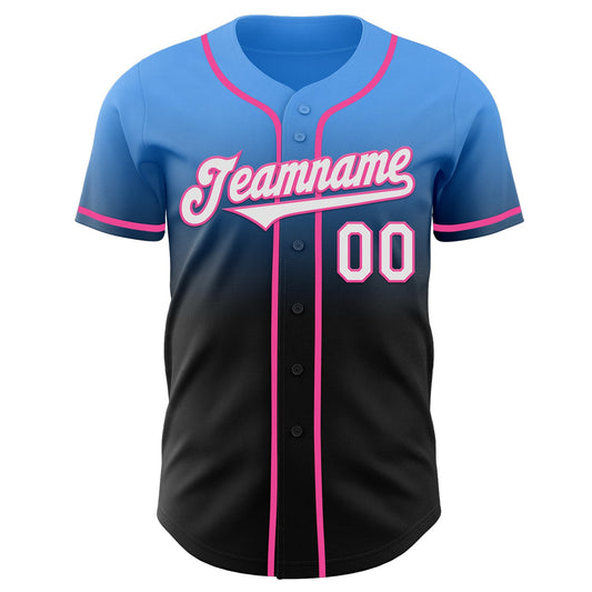 Custom Electric Blue Black-Pink Authentic Fade Fashion Baseball Jersey - Sky-Custom