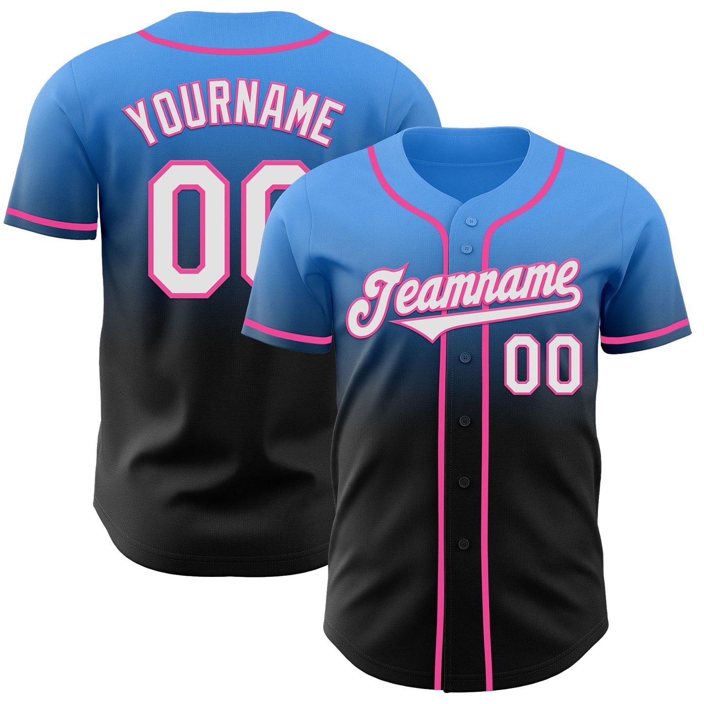Custom Electric Blue Black-Pink Authentic Fade Fashion Baseball Jersey - Sky-Custom