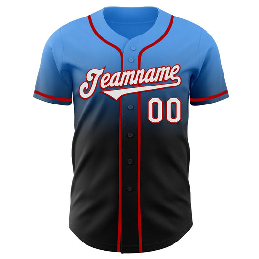 Custom Electric Blue Black-Red Authentic Fade Fashion Baseball Jersey - Sky-Custom