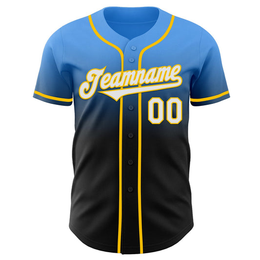 Custom Electric Blue Black-Yellow Authentic Fade Fashion Baseball Jersey - Sky-Custom