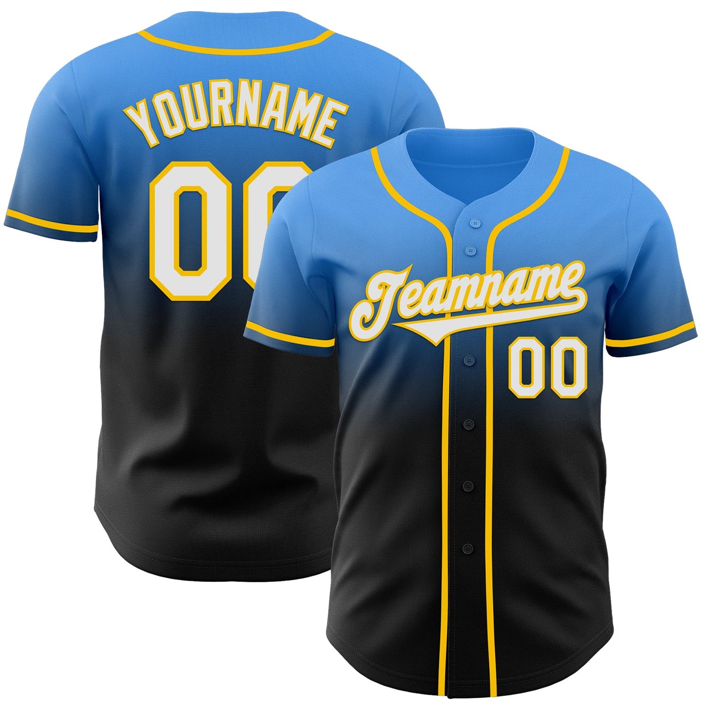 Custom Electric Blue Black-Yellow Authentic Fade Fashion Baseball Jersey - Sky-Custom