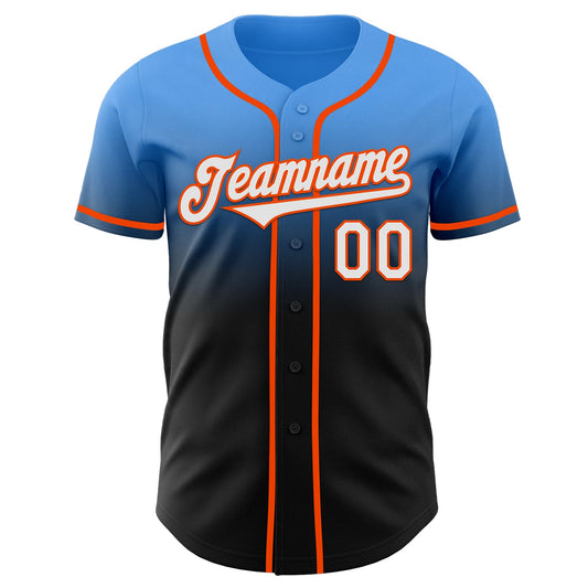Custom Electric Blue Black-Orange Authentic Fade Fashion Baseball Jersey - Sky-Custom