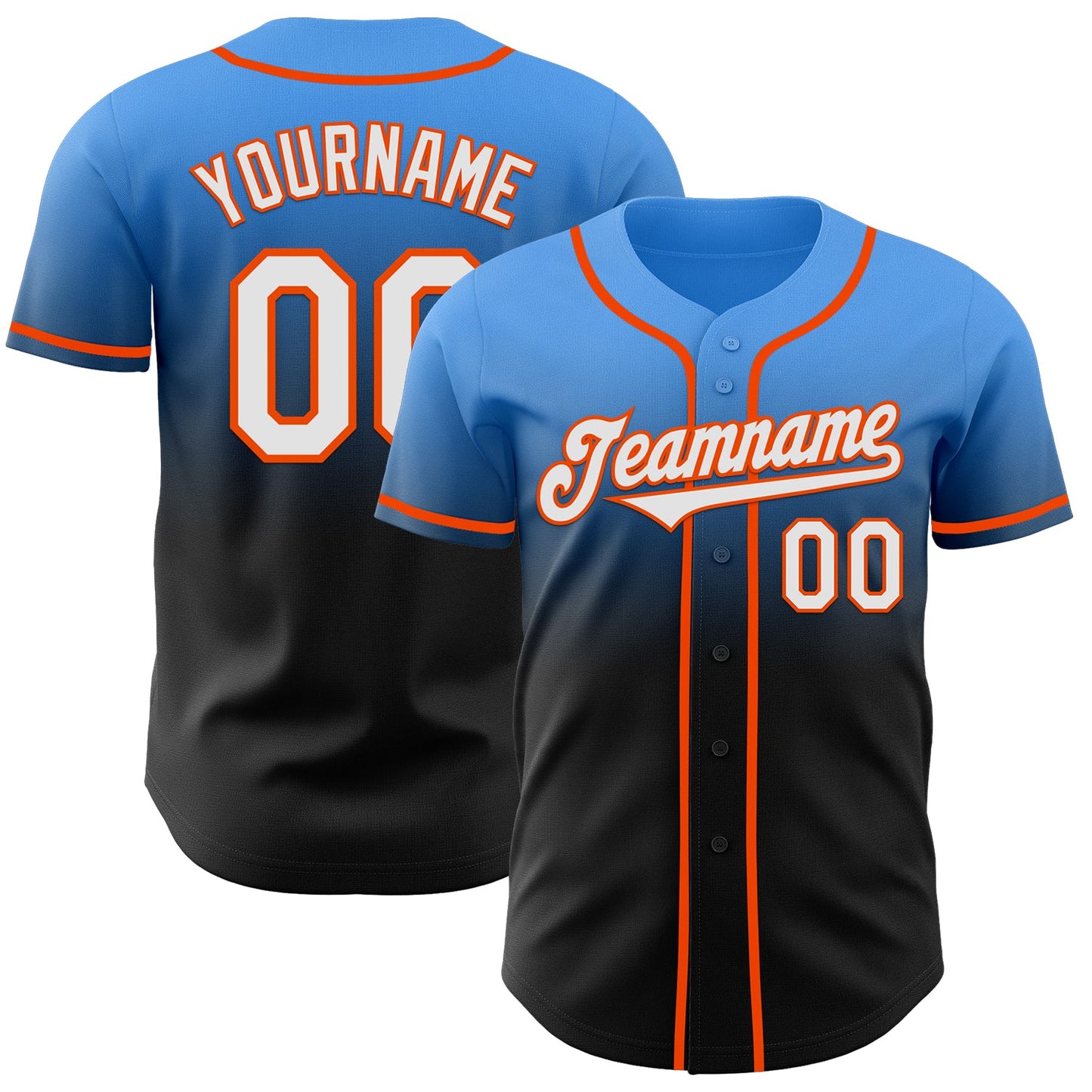 Custom Electric Blue Black-Orange Authentic Fade Fashion Baseball Jersey - Sky-Custom