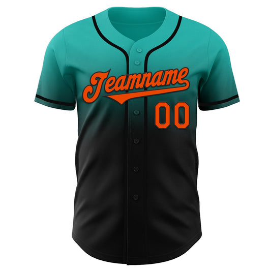 Custom Aqua Orange-Black Authentic Fade Fashion Baseball Jersey - Sky-Custom