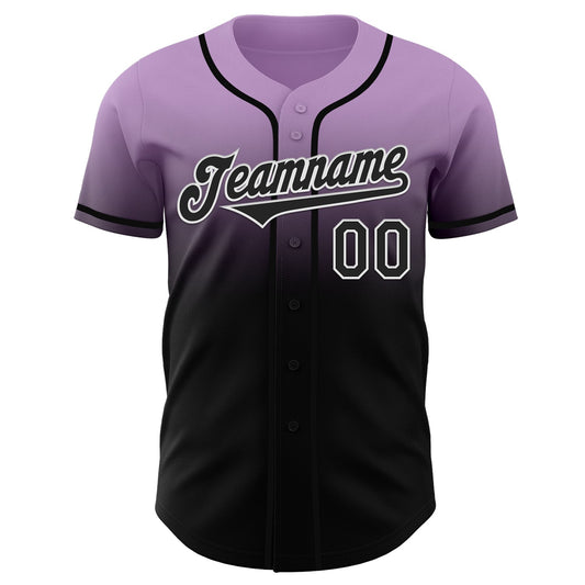 Custom Light Purple Black-White Authentic Fade Fashion Baseball Jersey - Sky-Custom