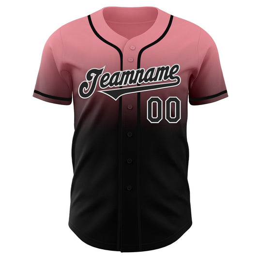 Custom Medium Pink Black-White Authentic Fade Fashion Baseball Jersey - Sky-Custom