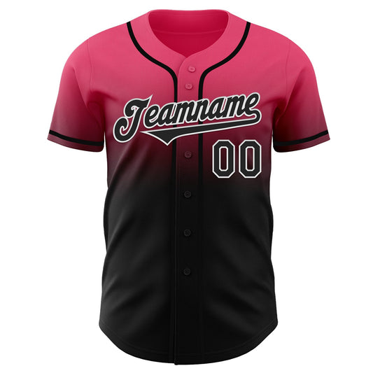 Custom Neon Pink Black-White Authentic Fade Fashion Baseball Jersey - Sky-Custom