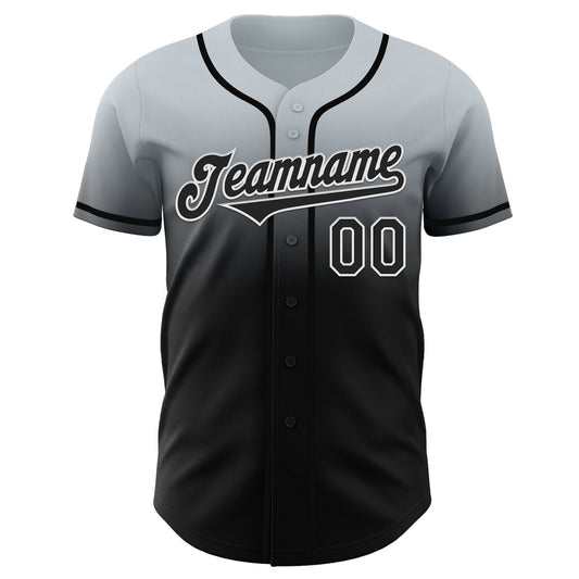Custom Silver Black-White Authentic Fade Fashion Baseball Jersey - Sky-Custom
