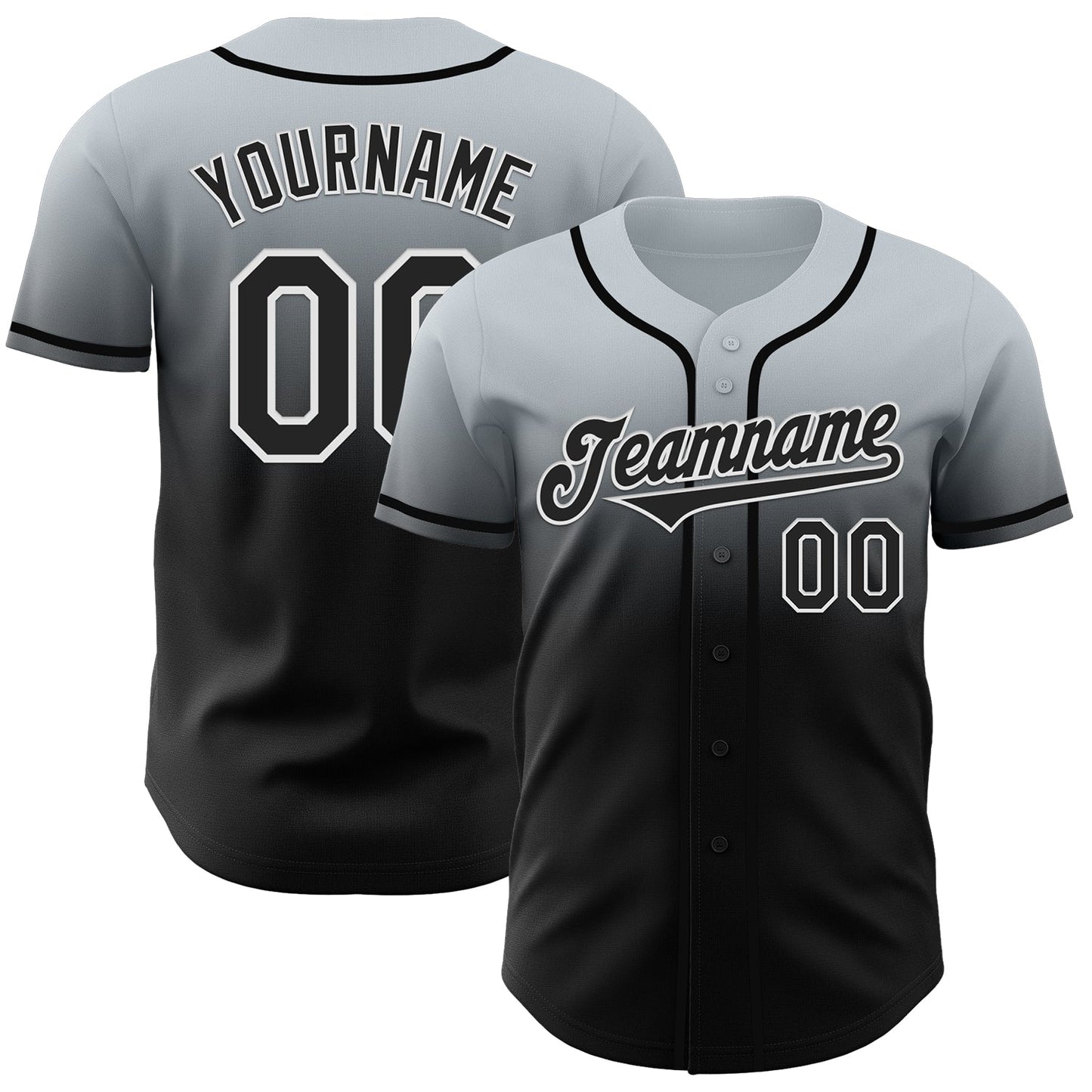 Custom Silver Black-White Authentic Fade Fashion Baseball Jersey - Sky-Custom