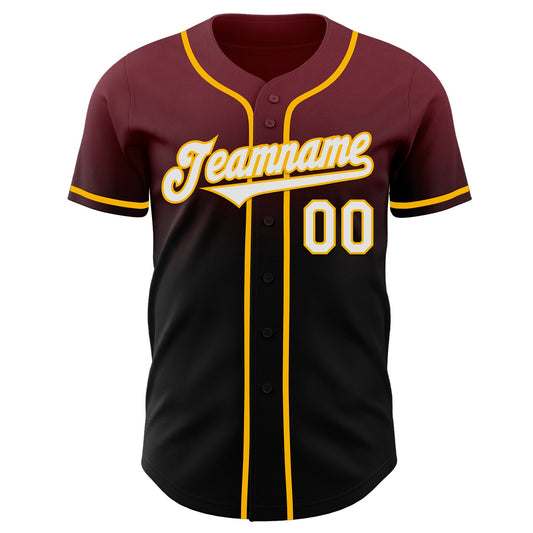 Custom Burgundy Black-Gold Authentic Fade Fashion Baseball Jersey - Sky-Custom