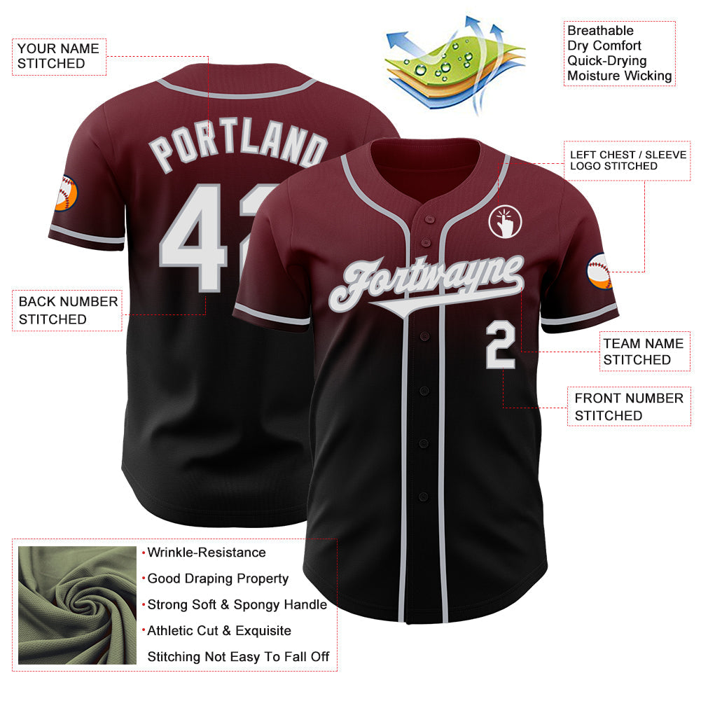 Custom Burgundy Black-Gray Authentic Fade Fashion Baseball Jersey - Sky-Custom