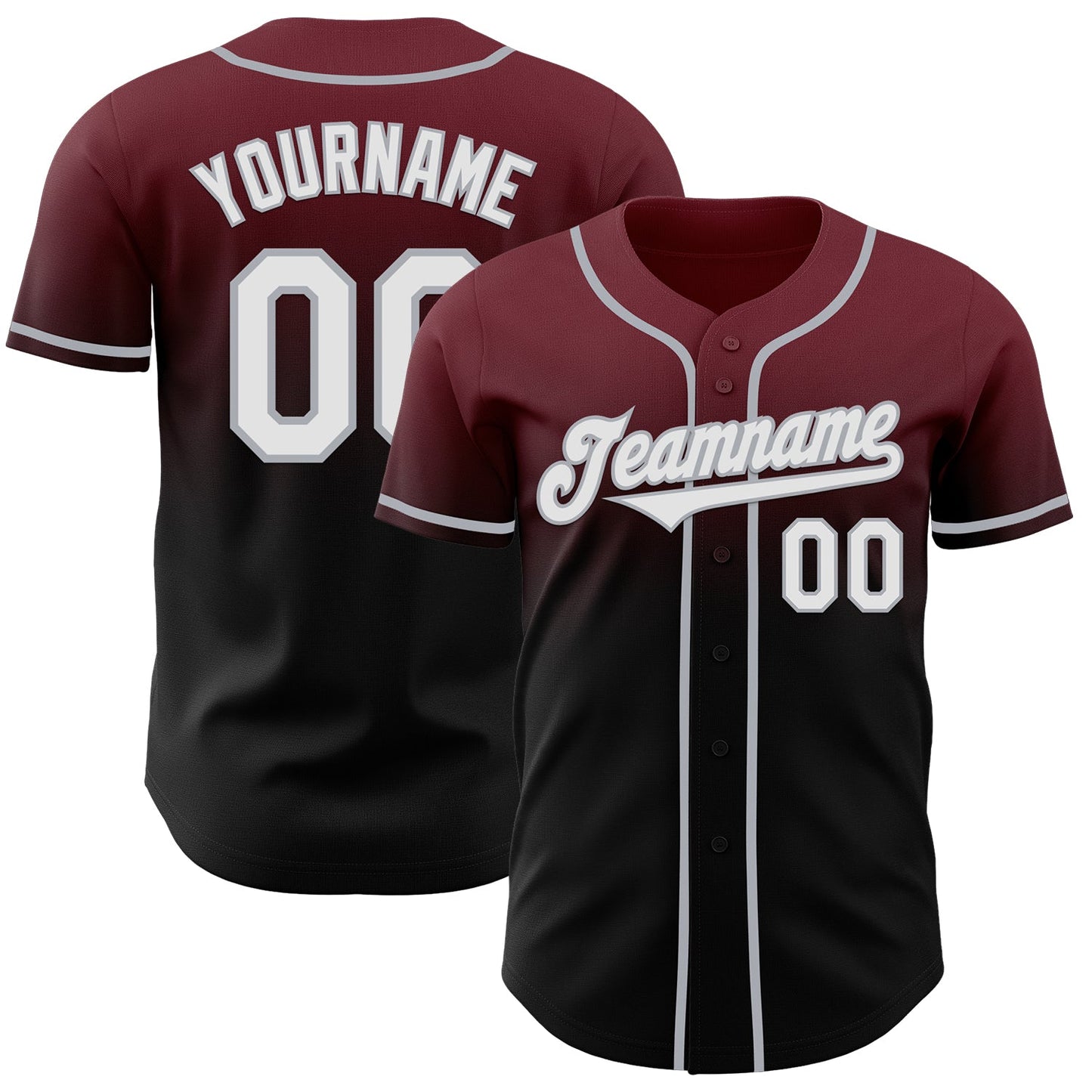 Custom Burgundy Black-Gray Authentic Fade Fashion Baseball Jersey - Sky-Custom