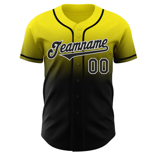 Custom Light Yellow Black-White Authentic Fade Fashion Baseball Jersey - Sky-Custom