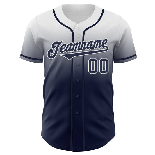 Custom White Navy Authentic Fade Fashion Baseball Jersey - Sky-Custom
