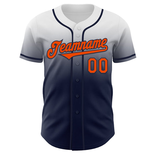 Custom White Orange-Navy Authentic Fade Fashion Baseball Jersey - Sky-Custom