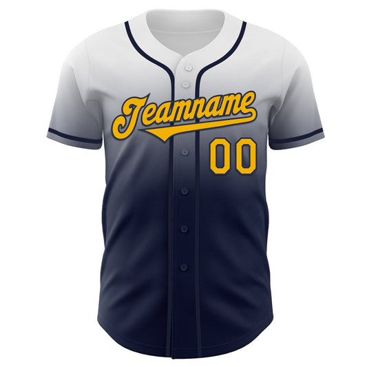Custom White Gold-Navy Authentic Fade Fashion Baseball Jersey - Sky-Custom