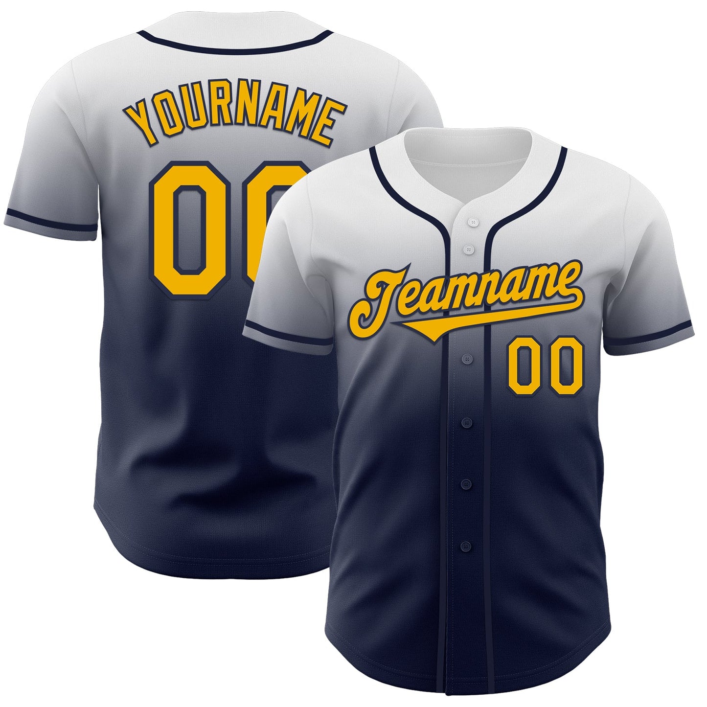 Custom White Gold-Navy Authentic Fade Fashion Baseball Jersey - Sky-Custom