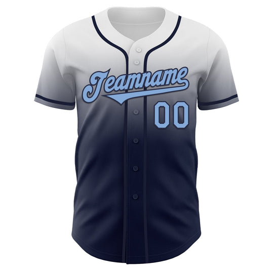 Custom White Light Blue-Navy Authentic Fade Fashion Baseball Jersey - Sky-Custom