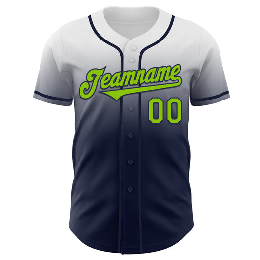 Custom White Neon Green-Navy Authentic Fade Fashion Baseball Jersey - Sky-Custom