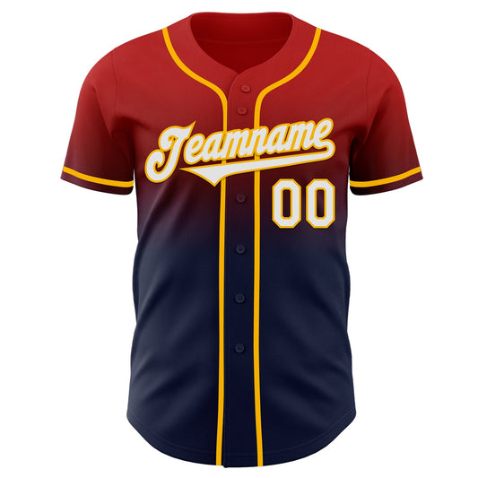 Custom Red Navy-Gold Authentic Fade Fashion Baseball Jersey - Sky-Custom