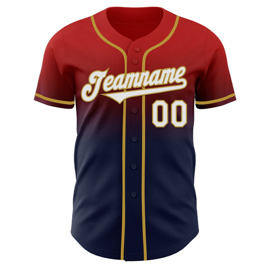 Custom Red Navy-Old Gold Authentic Fade Fashion Baseball Jersey - Sky-Custom