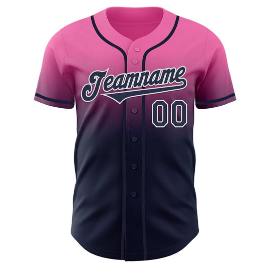 Custom Pink Navy-White Authentic Fade Fashion Baseball Jersey - Sky-Custom