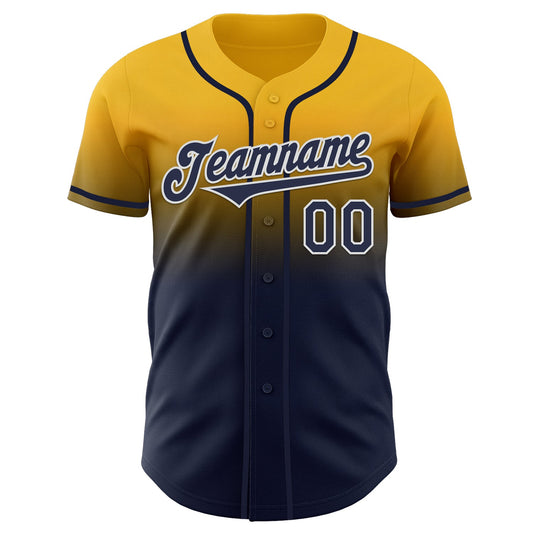 Custom Gold Navy-White Authentic Fade Fashion Baseball Jersey - Sky-Custom
