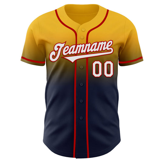 Custom Gold Navy-Red Authentic Fade Fashion Baseball Jersey - Sky-Custom
