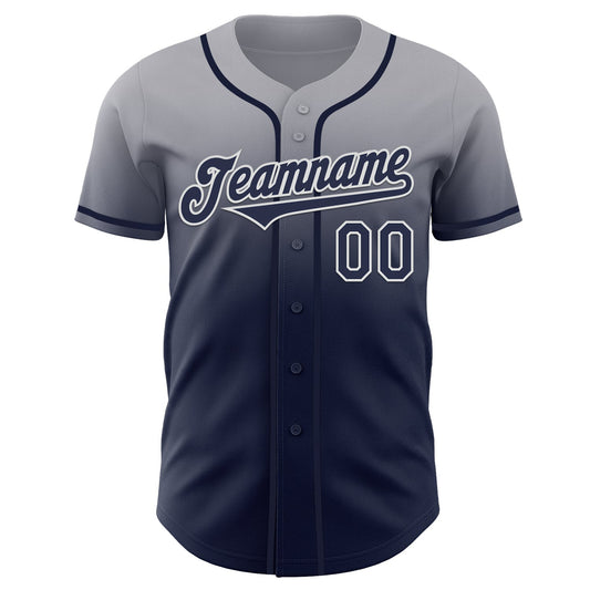 Custom Gray Navy-White Authentic Fade Fashion Baseball Jersey - Sky-Custom