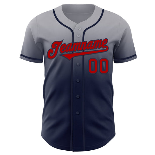 Custom Gray Red-Navy Authentic Fade Fashion Baseball Jersey - Sky-Custom