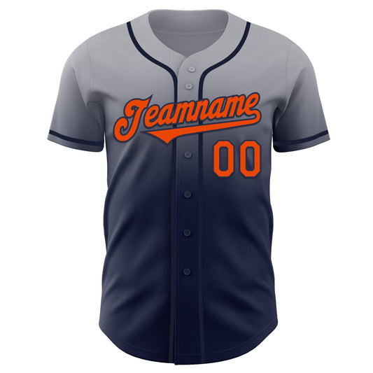 Custom Gray Orange-Navy Authentic Fade Fashion Baseball Jersey - Sky-Custom