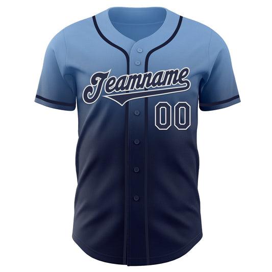 Custom Light Blue Navy-White Authentic Fade Fashion Baseball Jersey - Sky-Custom