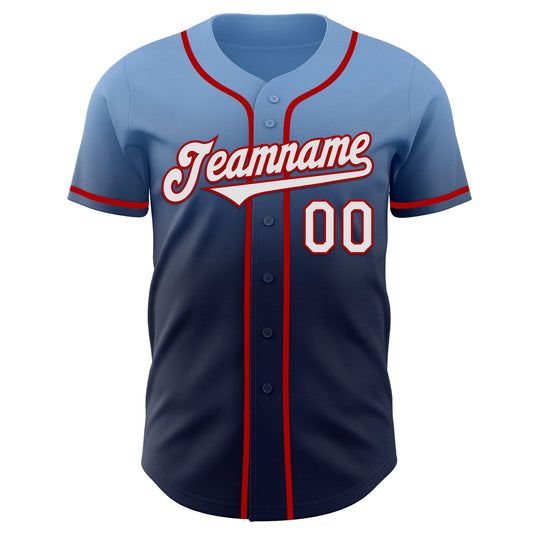 Custom Light Blue Navy-Red Authentic Fade Fashion Baseball Jersey - Sky-Custom