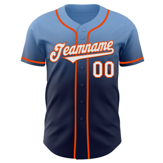 Custom Light Blue Navy-Orange Authentic Fade Fashion Baseball Jersey - Sky-Custom
