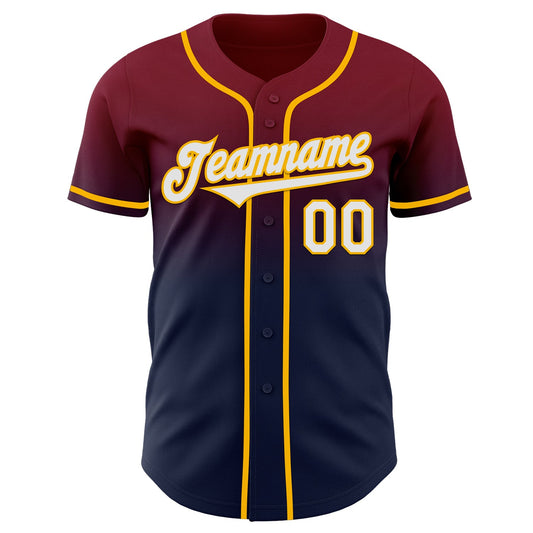 Custom Crimson Navy-Gold Authentic Fade Fashion Baseball Jersey - Sky-Custom