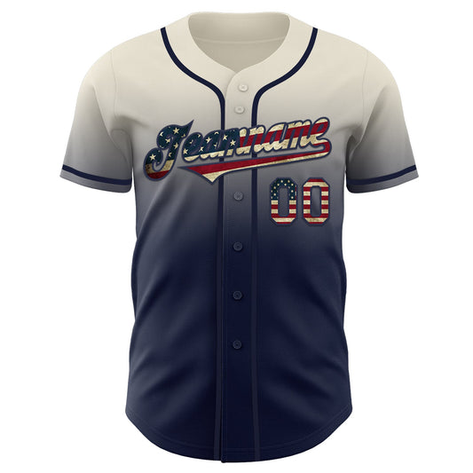 Custom Cream Vintage USA Flag-Navy Authentic Fade Fashion Baseball Jersey - Sky-Custom