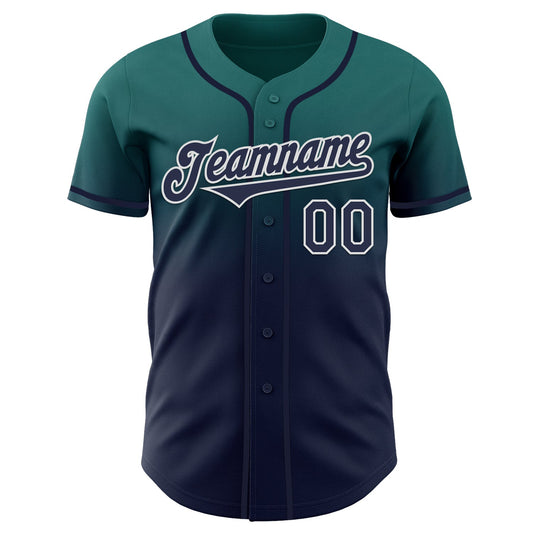 Custom Teal Navy-White Authentic Fade Fashion Baseball Jersey - Sky-Custom