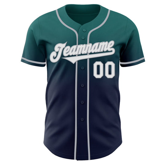 Custom Teal Navy-Gray Authentic Fade Fashion Baseball Jersey - Sky-Custom