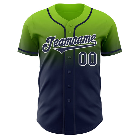 Custom Neon Green Navy-White Authentic Fade Fashion Baseball Jersey - Sky-Custom