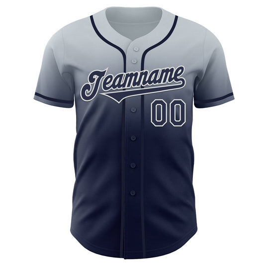 Custom Silver Navy-White Authentic Fade Fashion Baseball Jersey - Sky-Custom