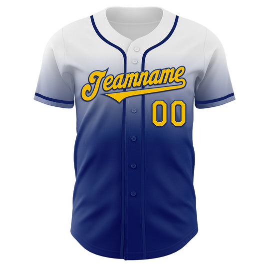 Custom White Yellow-Royal Authentic Fade Fashion Baseball Jersey - Sky-Custom