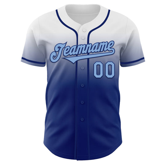 Custom White Light Blue-Royal Authentic Fade Fashion Baseball Jersey - Sky-Custom