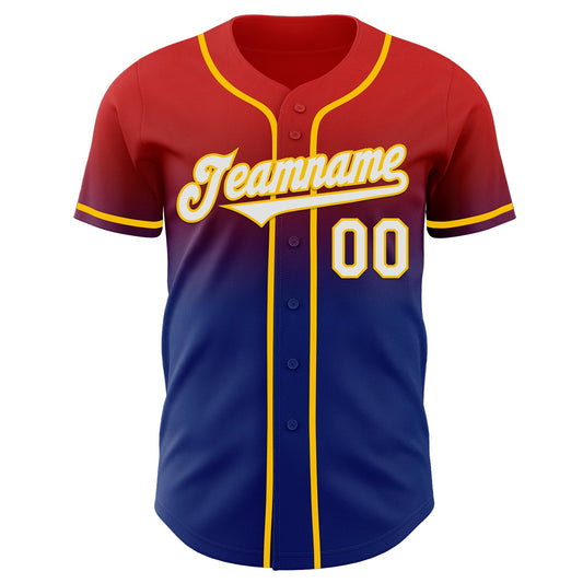 Custom Red White Royal-Yellow Authentic Fade Fashion Baseball Jersey - Sky-Custom