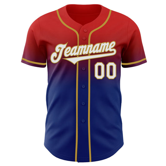 Custom Red White Royal-Old Gold Authentic Fade Fashion Baseball Jersey - Sky-Custom
