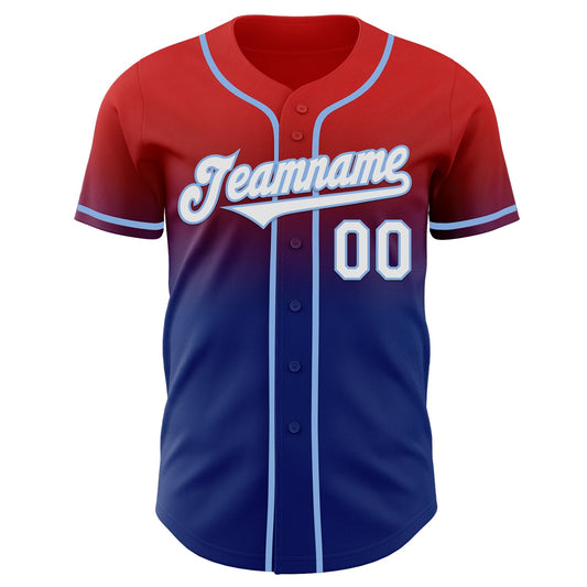 Custom Red White Royal-Light Blue Authentic Fade Fashion Baseball Jersey - Sky-Custom