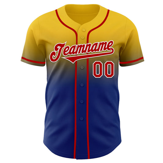 Custom Yellow Red Royal-White Authentic Fade Fashion Baseball Jersey - Sky-Custom