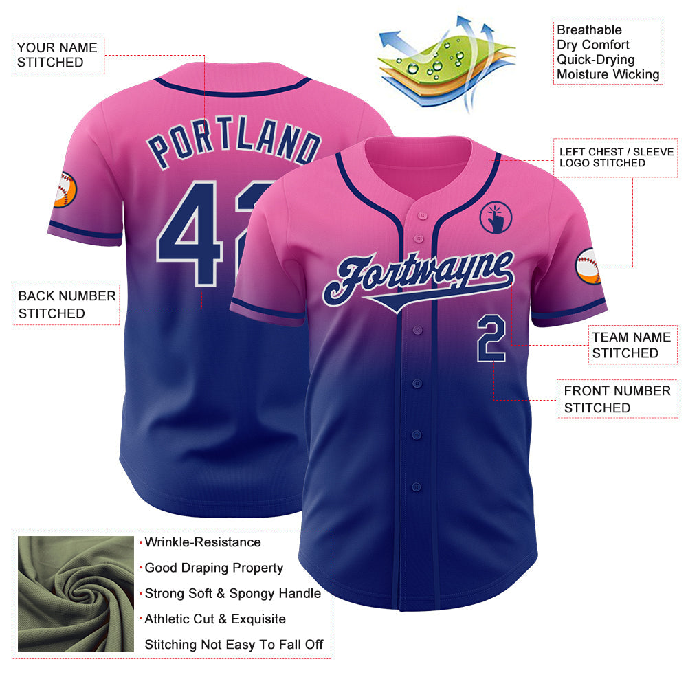 Custom Pink Royal-White Authentic Fade Fashion Baseball Jersey - Sky-Custom